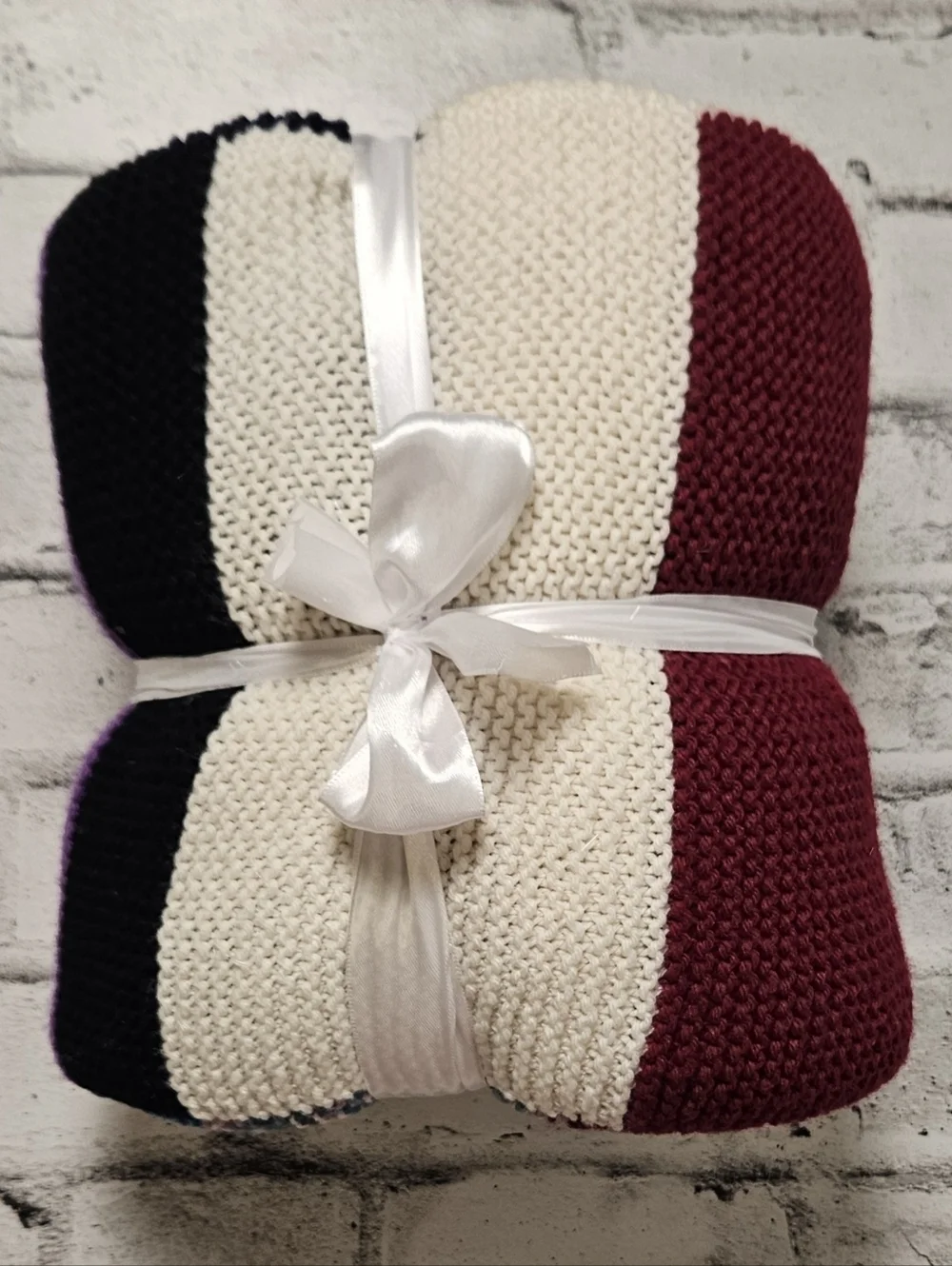 Hand Knit Patchwork Throw Blanket 52x69 Colorblock Boho Vintage Style